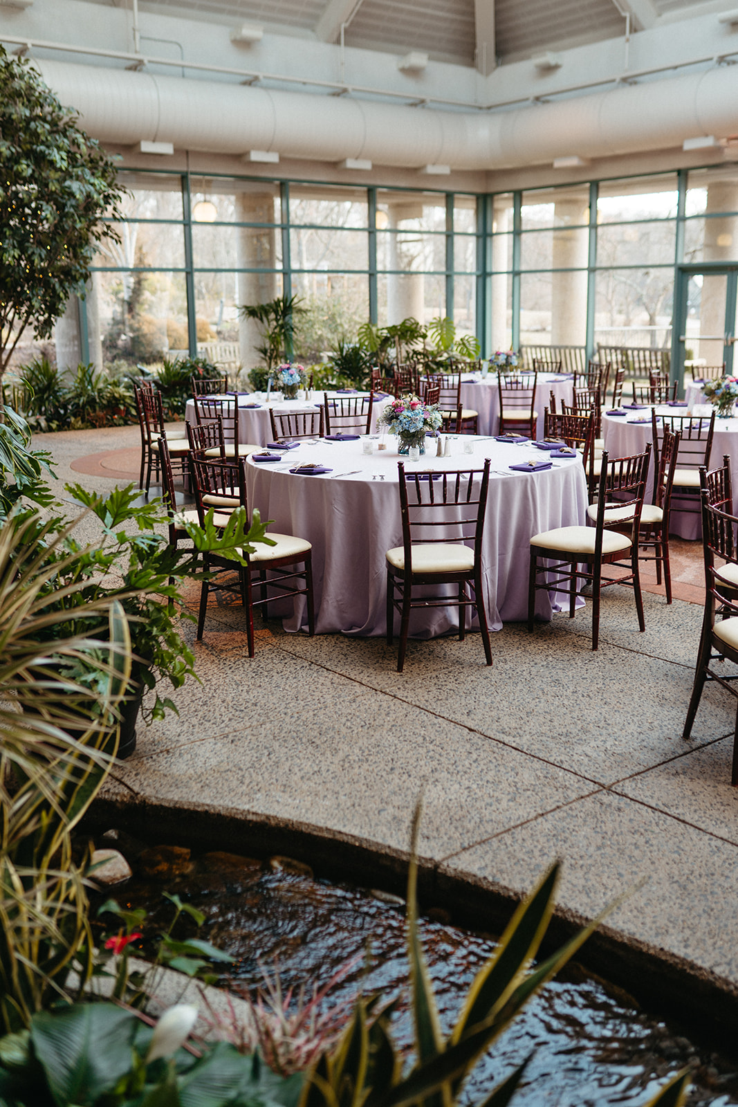 fountain view look at purple tablescapes