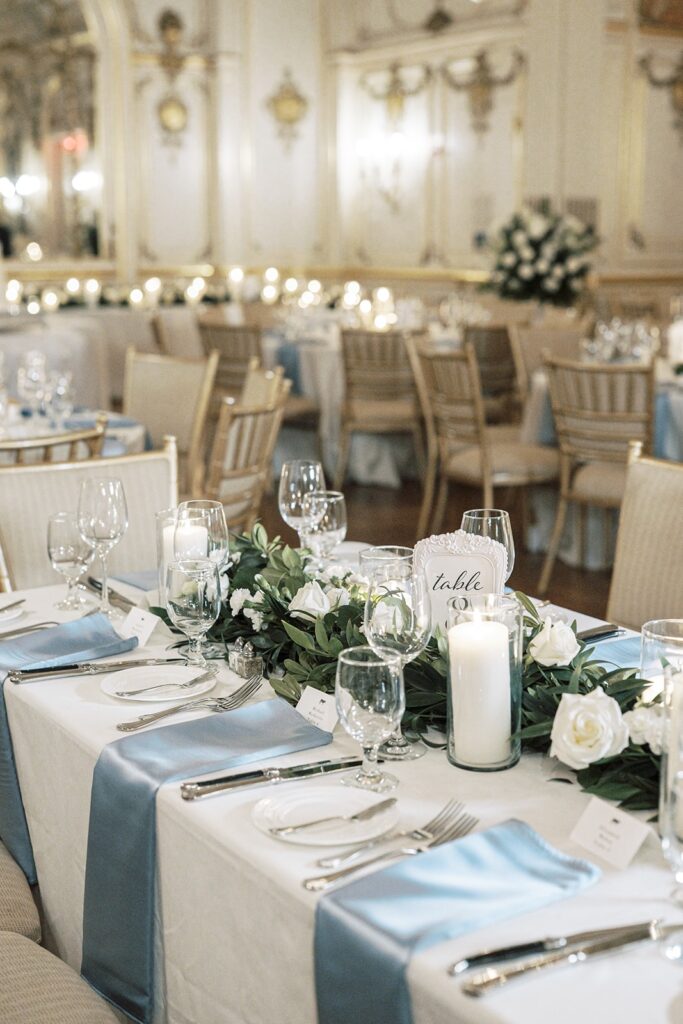 A wedding table scape for a wedding at Cosmo's Club Hotel