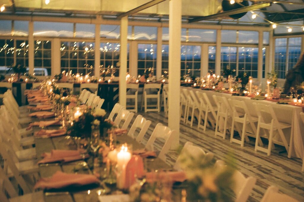 Film photo of their glowing terracotta table scape