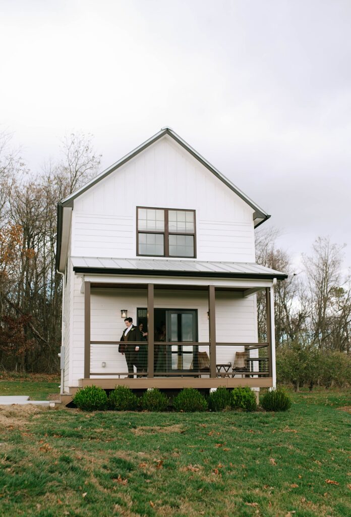 A spouse-to-be walking around at their Showalter's Orchard and Greenhouse Wedding