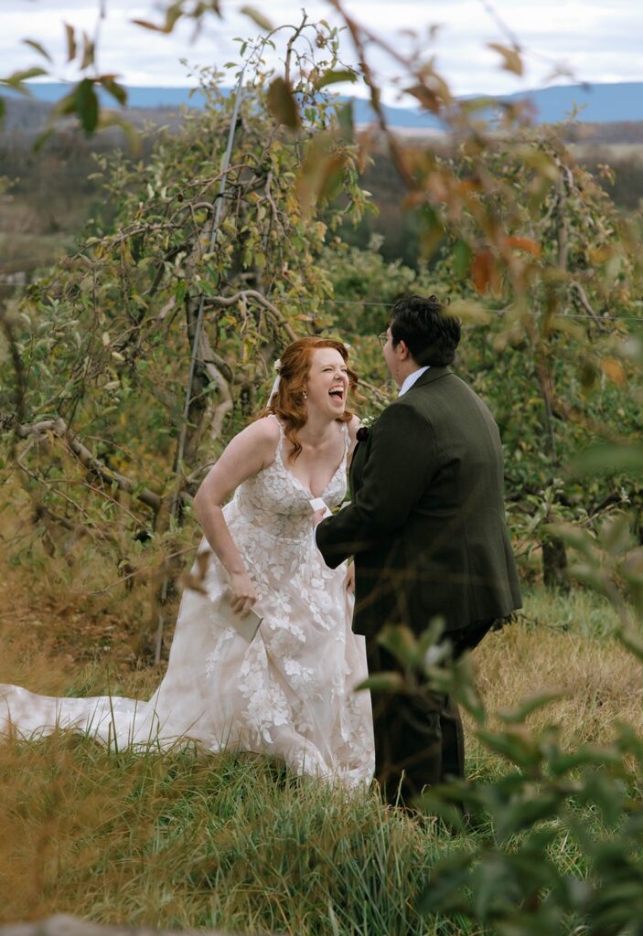 A couple share vows at their Showalter's Orchard and Greenhouse Wedding